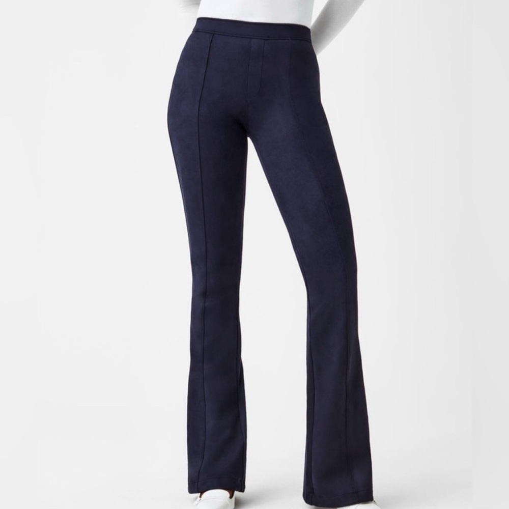SPANX Flare Pull On Faux Suede Pants Navy Blue Women's Size Small